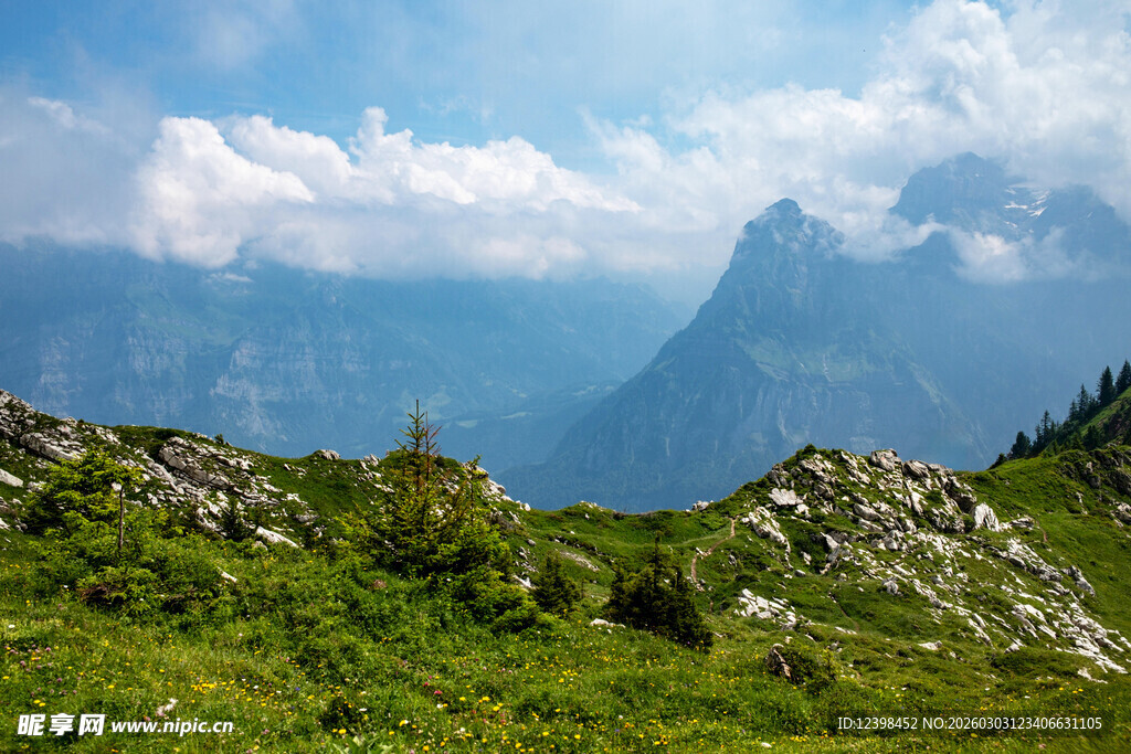 高山绿野间的壮丽风光
