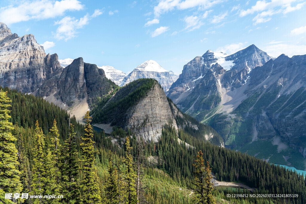壮丽山景与葱郁森林景观