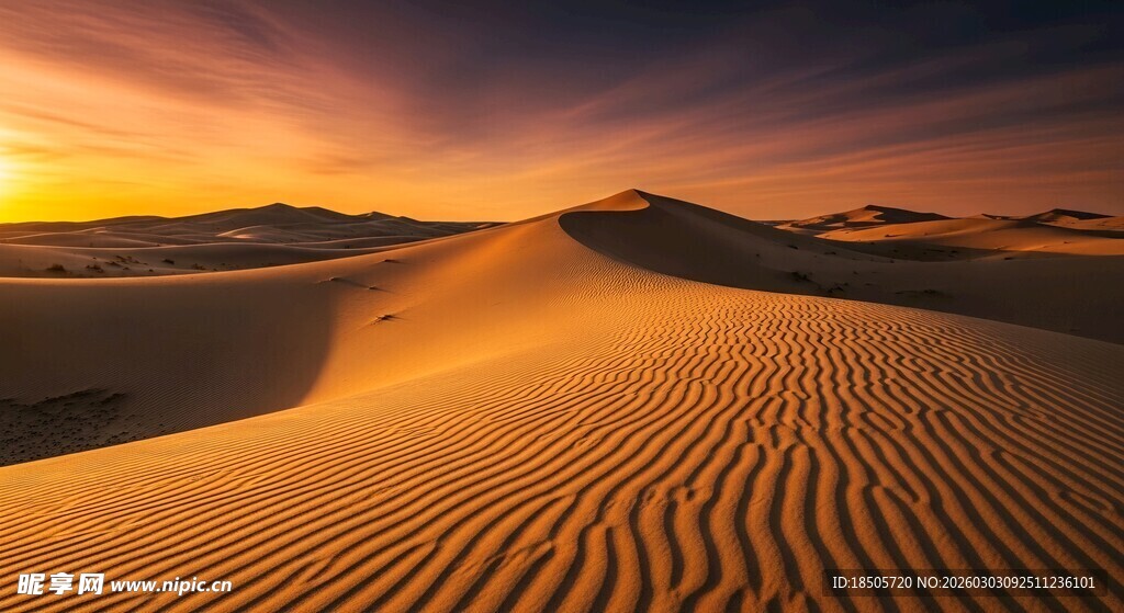 壮丽沙漠夕阳美景