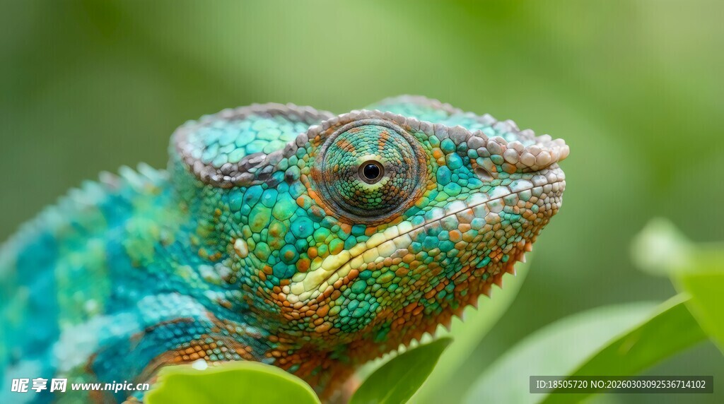 多彩变色龙栖息绿叶间