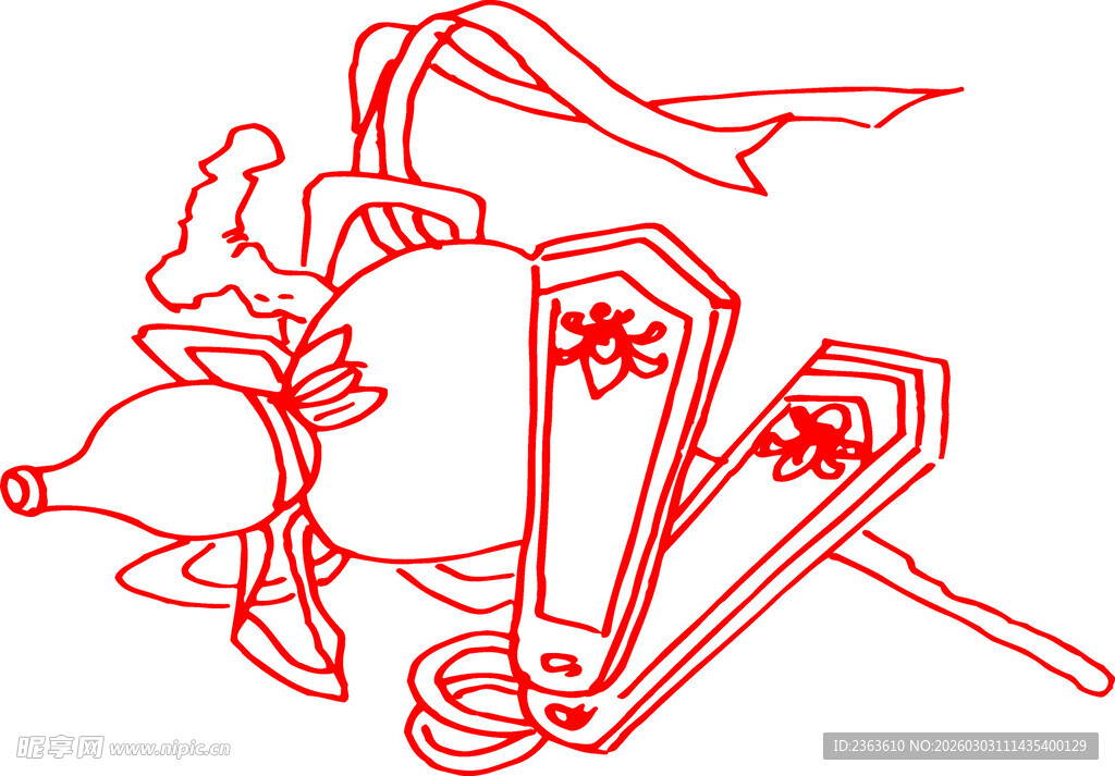 传统剪纸风的兵器组合