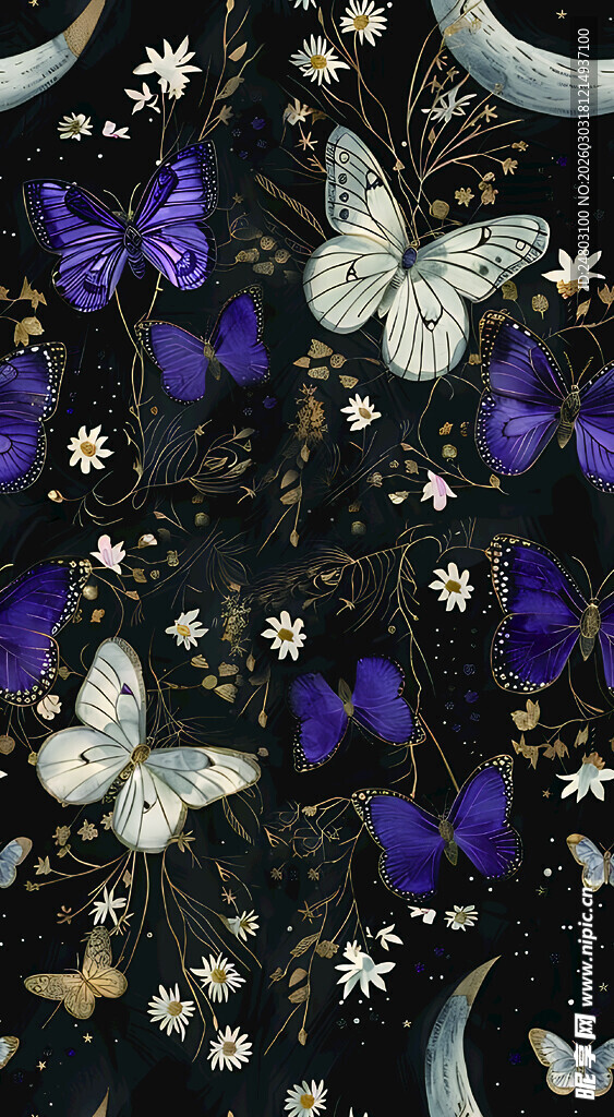 梦幻蝴蝶花卉图案背景