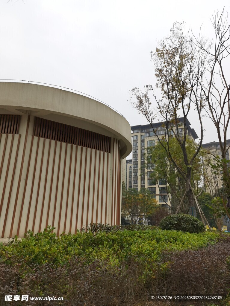 现代建筑外观及周边绿植