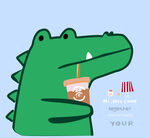 卡通鳄鱼手持饮料与快餐