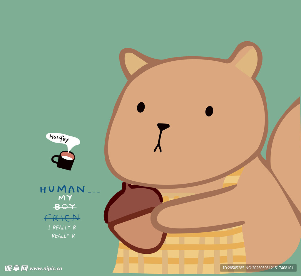 可爱松鼠抱坚果插画