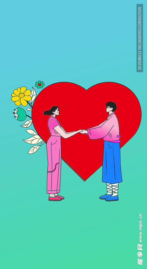 情侣牵手献花表爱意