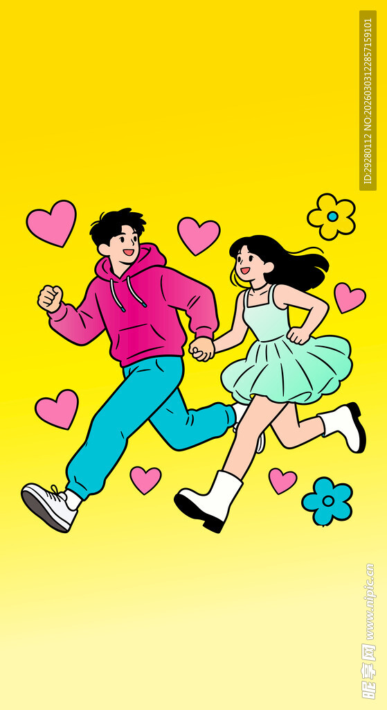 情侣甜蜜奔跑爱意满满