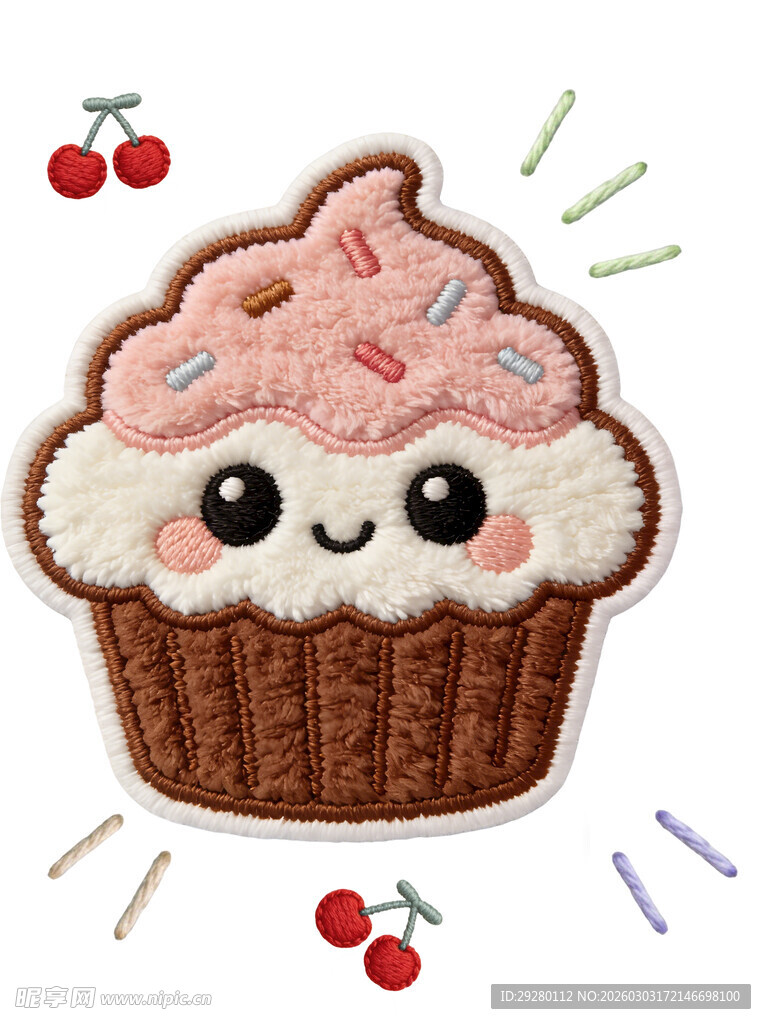 可爱卡通纸杯蛋糕刺绣贴