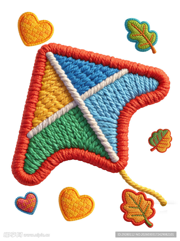 彩色刺绣风筝与装饰图案