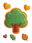可爱树与心形叶子刺绣图案