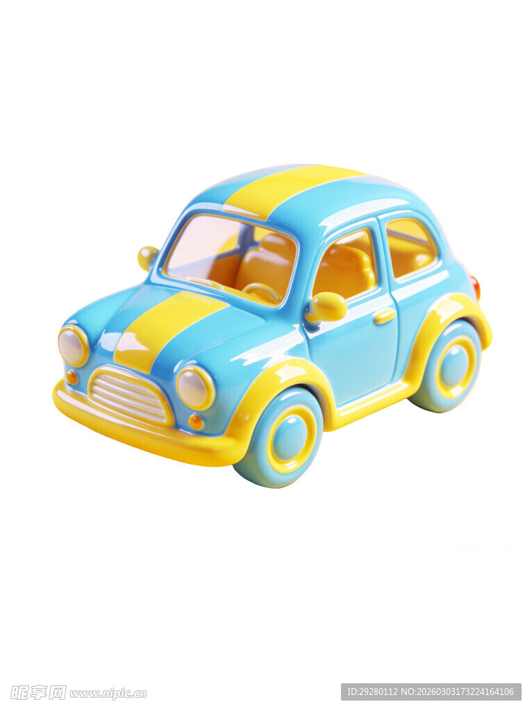 3D蓝黄相间复古玩具小汽车
