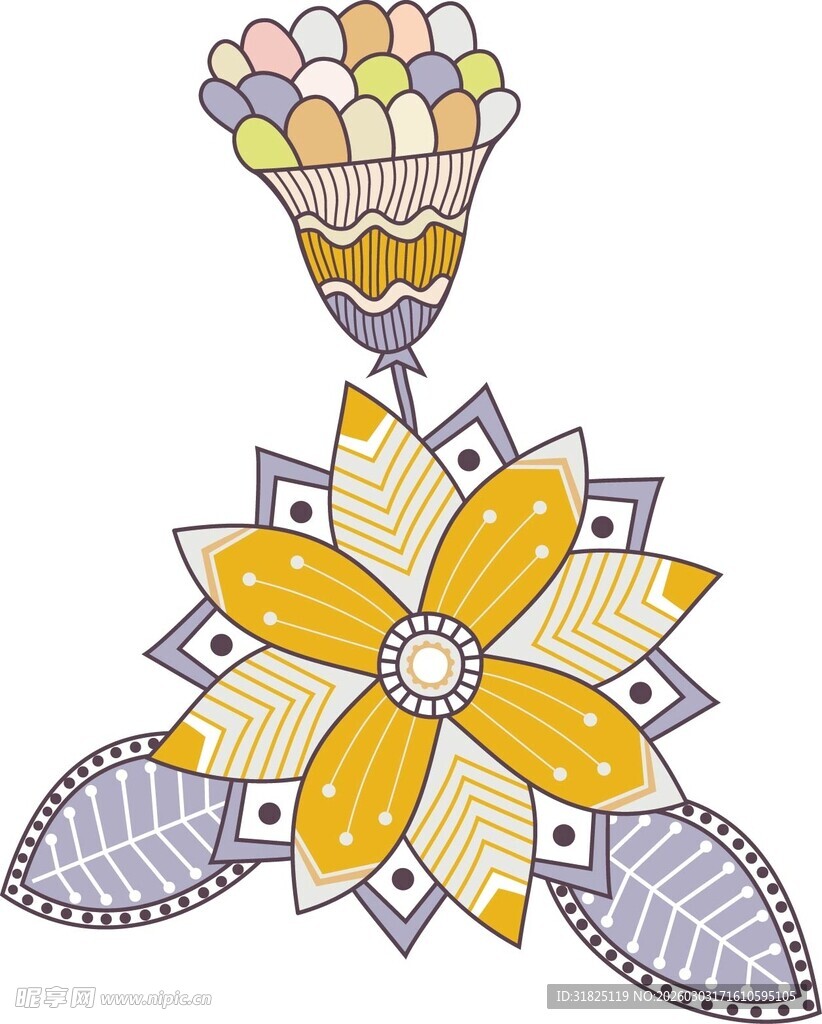 手绘花卉与冰淇淋装饰图案