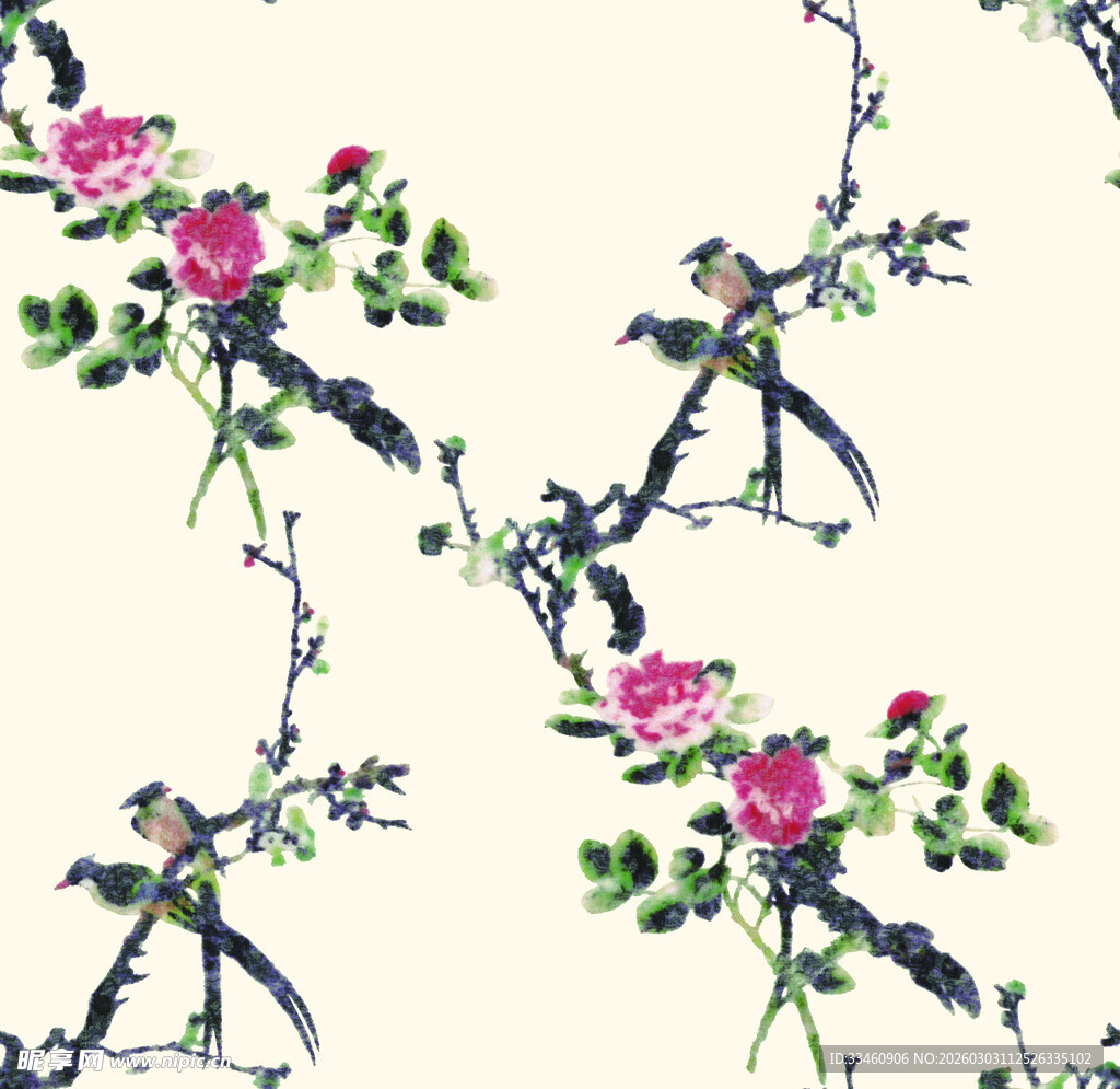 花鸟中式风无缝图案设计