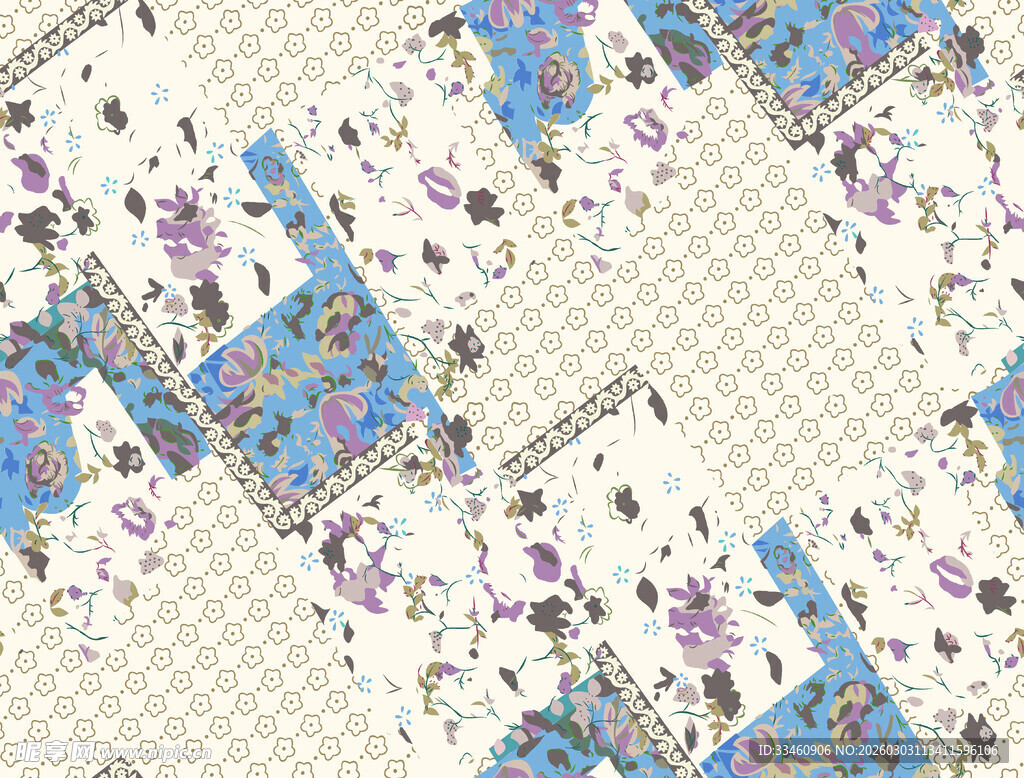 花卉几何图案拼接织物