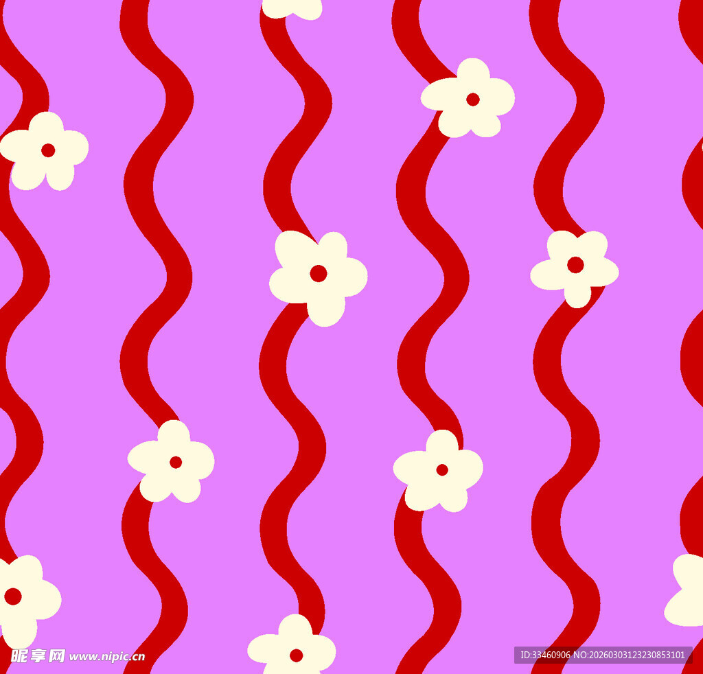 紫色背景花朵波浪纹图案