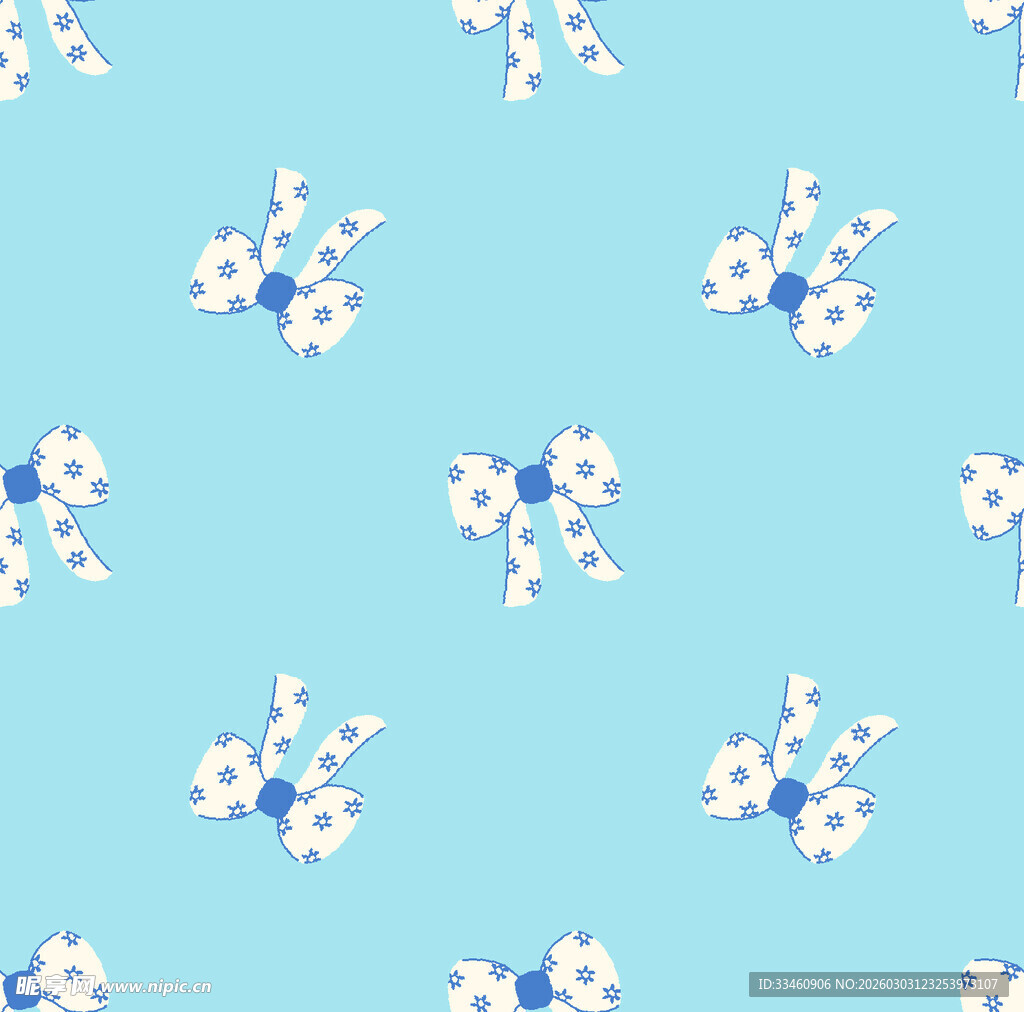 蓝底小花蝴蝶结图案背景