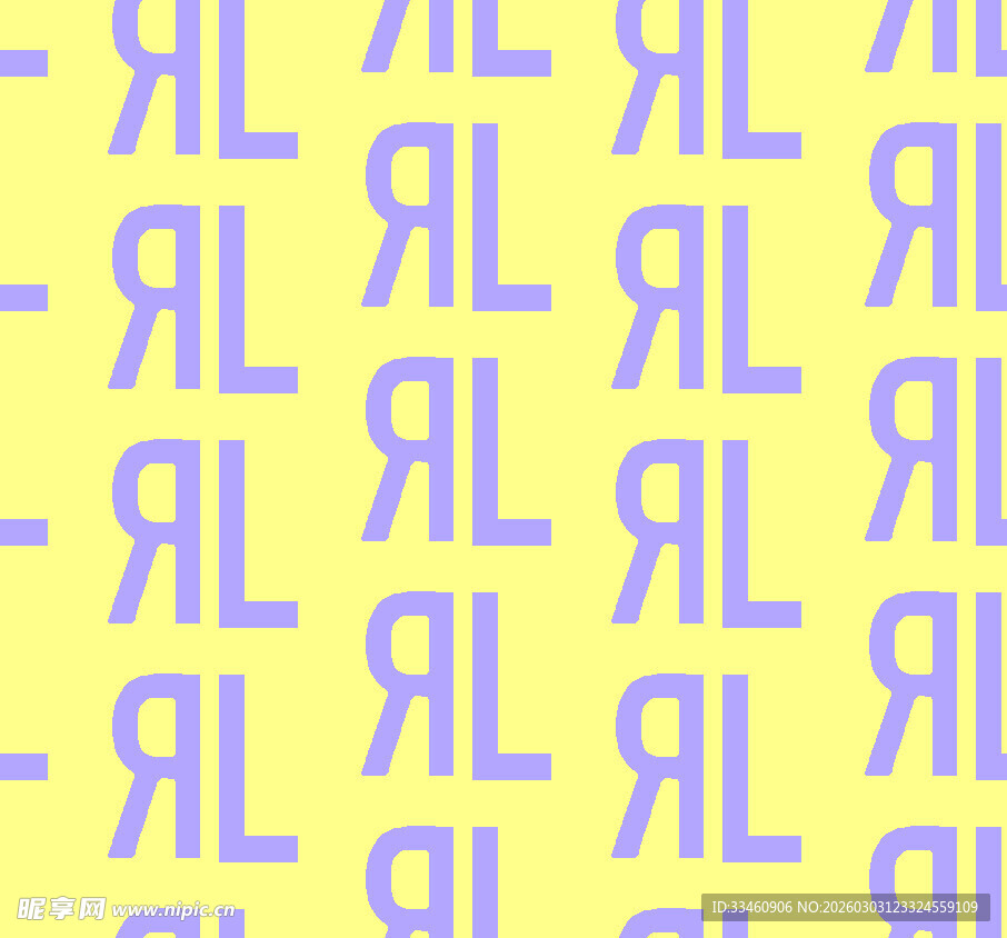 黄色背景紫色字母重复图案
