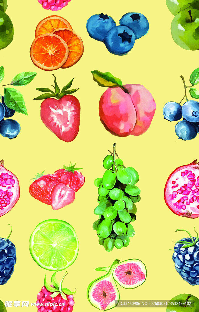 缤纷水彩风水果图案集合