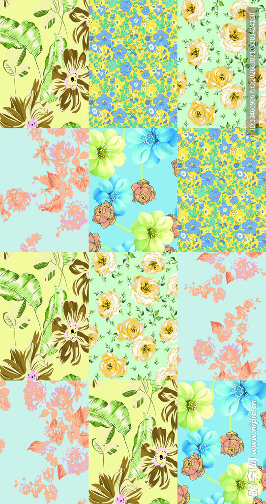 多彩花卉图案布料纹理