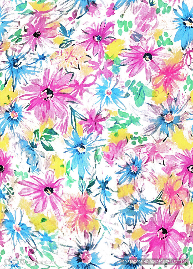 多彩花卉图案布料纹理