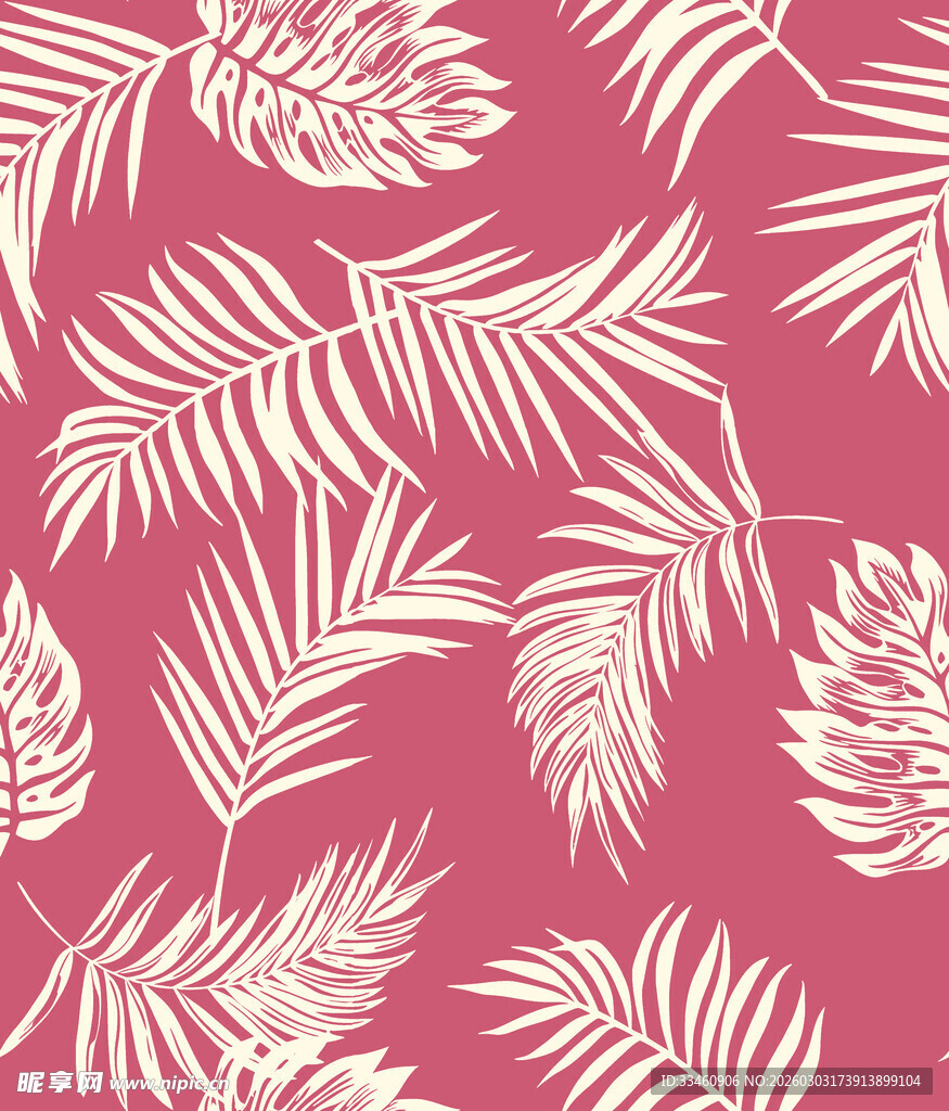 粉色背景棕榈叶图案