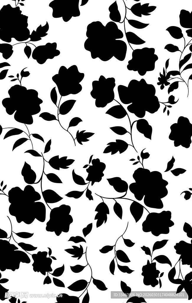黑白花卉图案纹理背景
