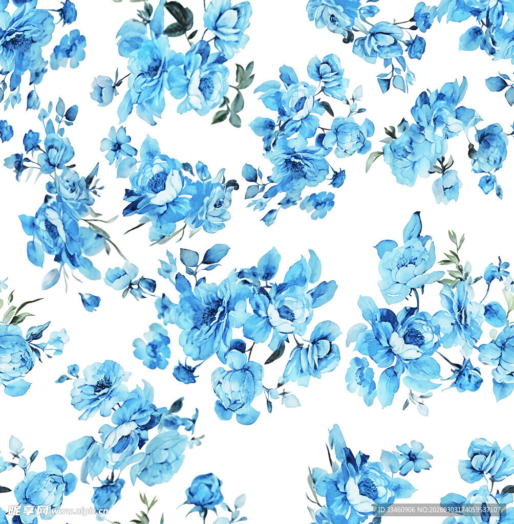 蓝色花卉图案背景纹理