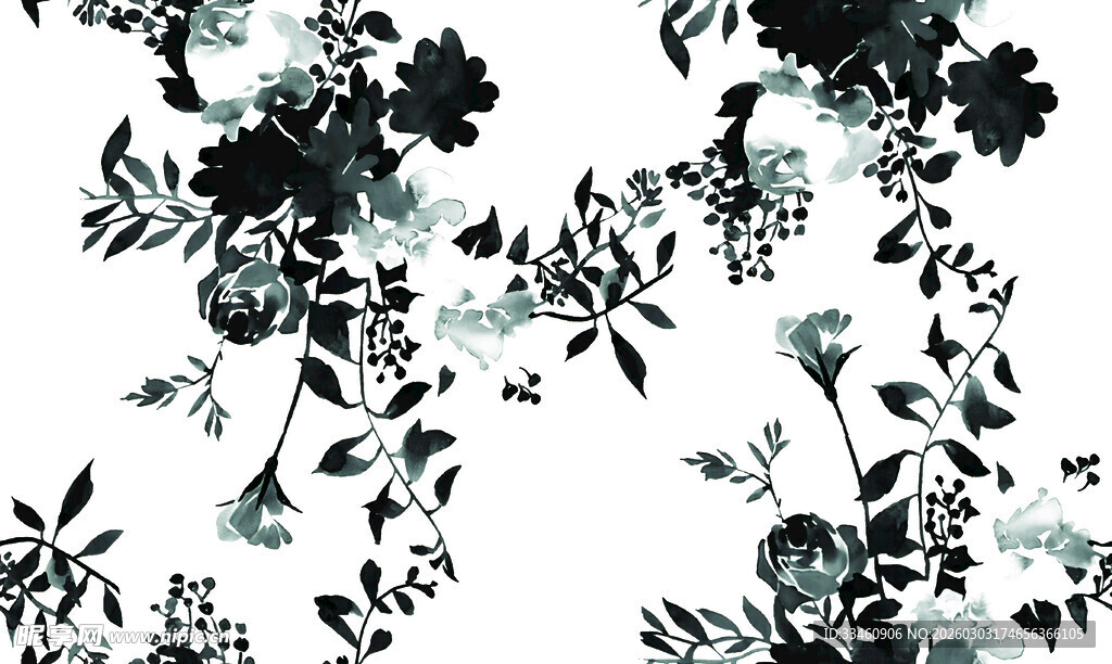 黑白花卉图案纹理设计