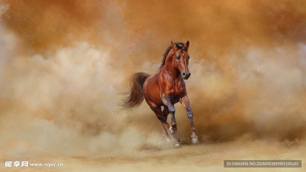 奔腾骏马扬起漫天沙尘