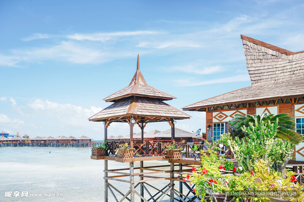 海边木质凉亭景观