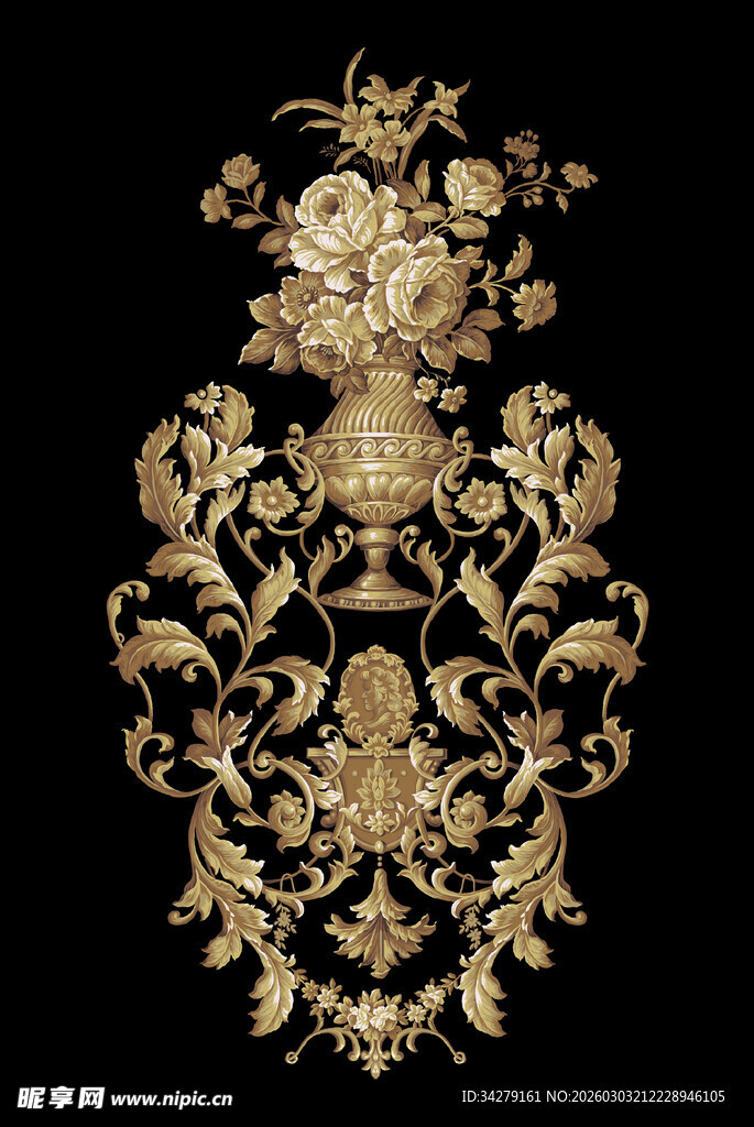 金色复古华丽花卉装饰图案