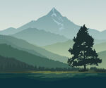 山间孤树插画