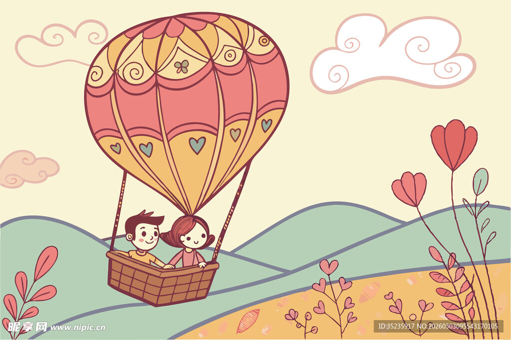 乘热气球插画