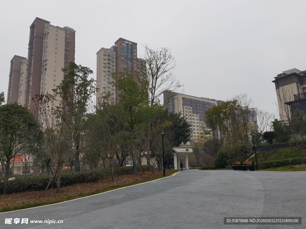 城市中的宽阔道路与高楼
