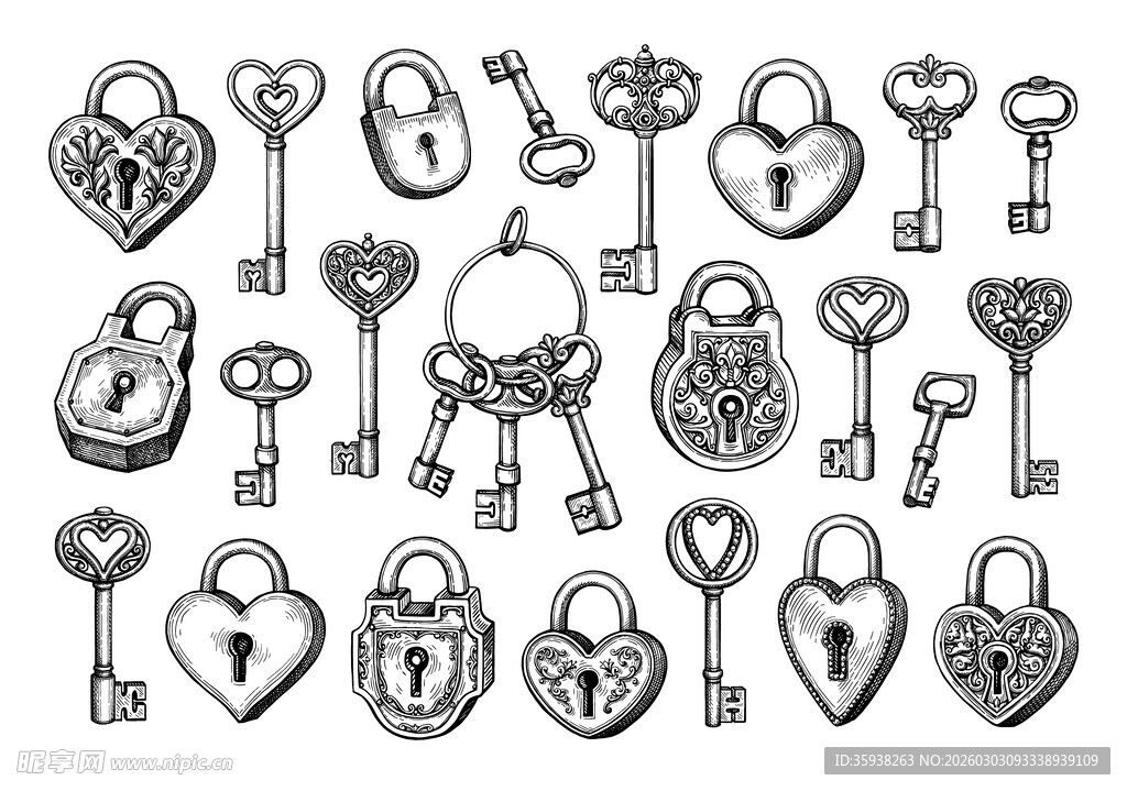 心形钥匙与锁图案