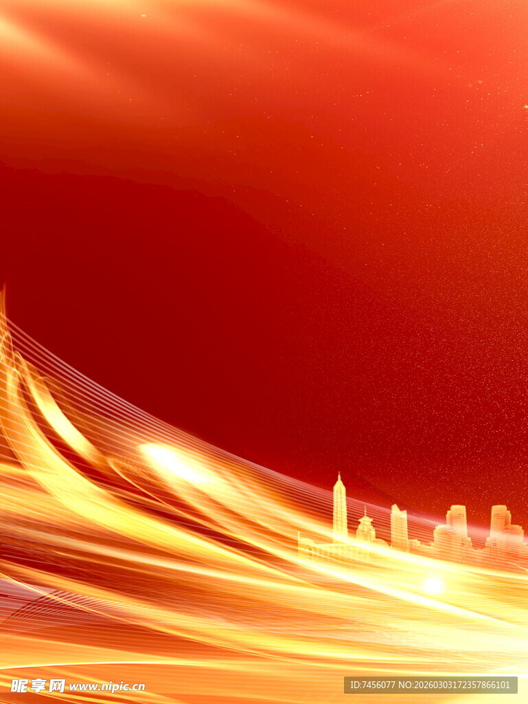 红色动感光影城市背景图