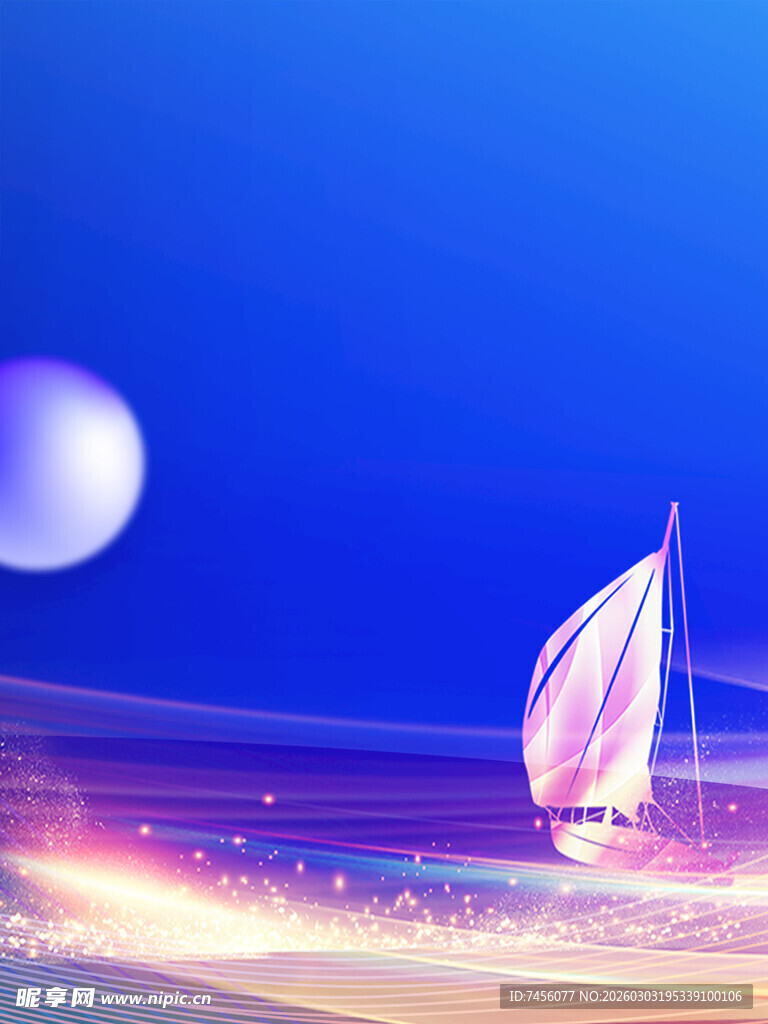 梦幻海上帆船夜景