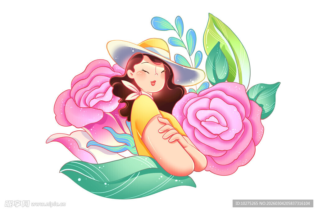 妇女节时尚女性花卉插画
