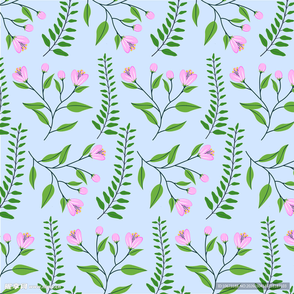 清新花卉植物无缝图案