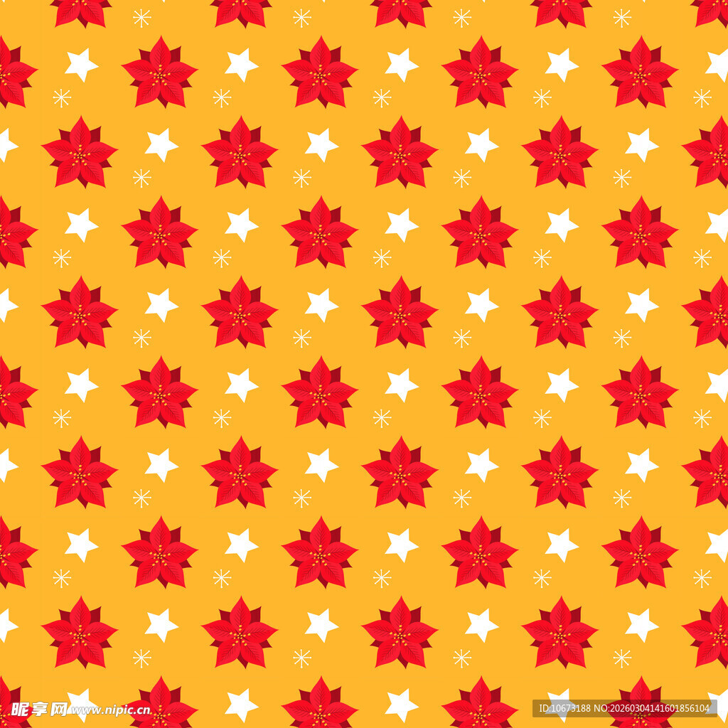 橙底红花白星图案背景