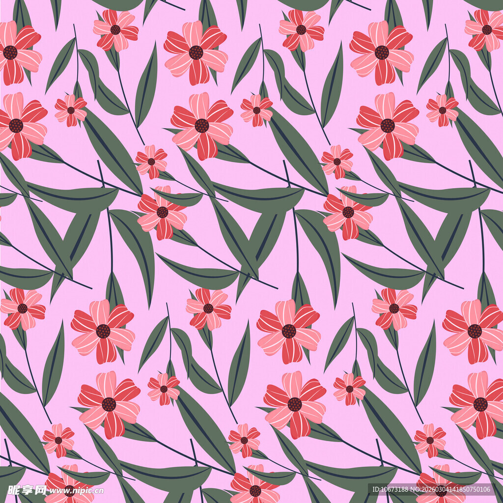 粉色花卉绿叶图案背景