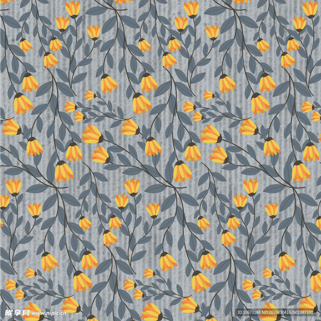灰色背景黄色花卉图案