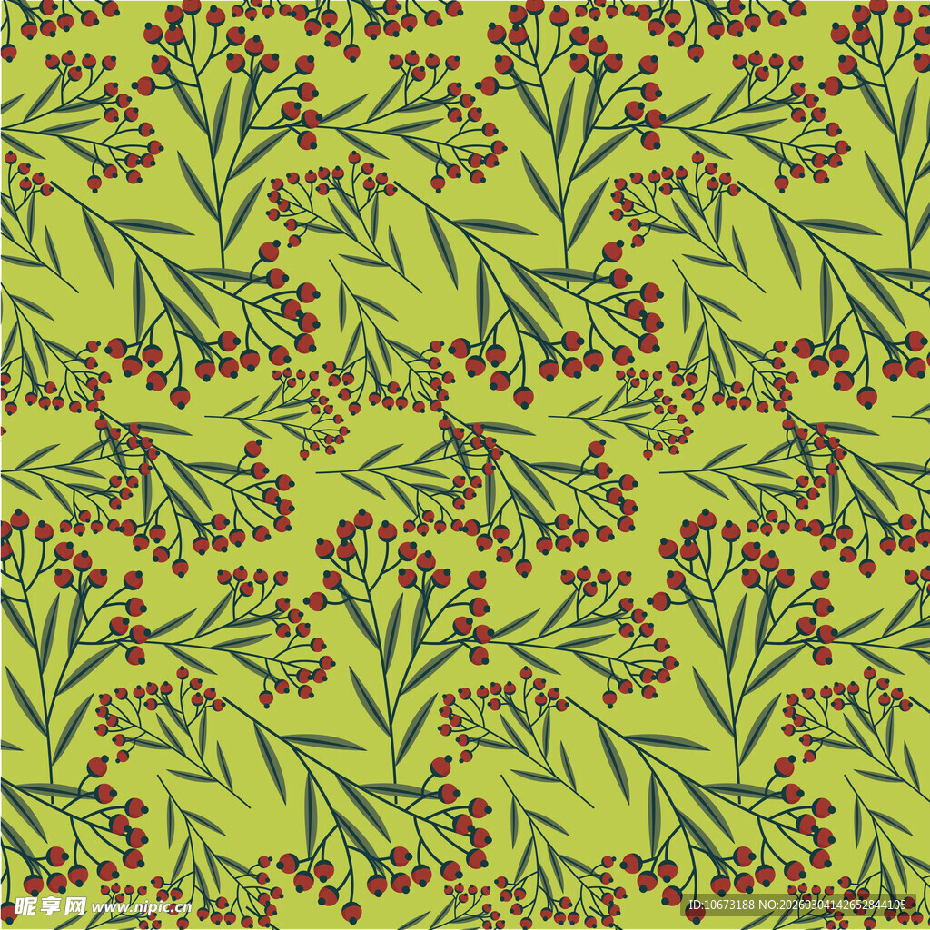 黄绿背景植物浆果图案