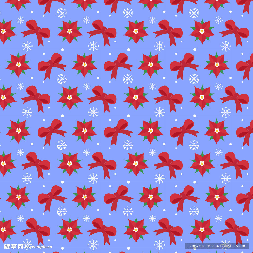 蓝色底红花蝴蝶结图案