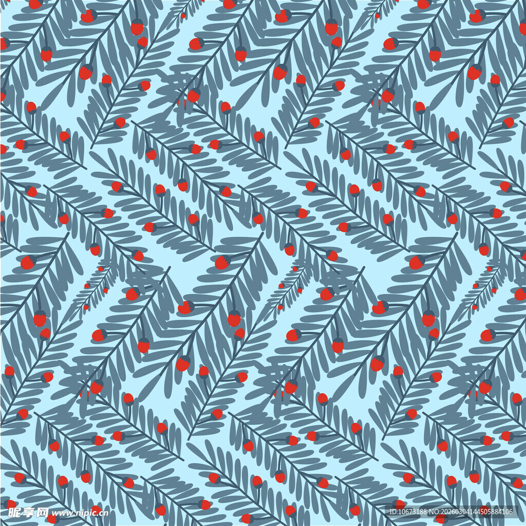 蓝底枝叶浆果图案纹理
