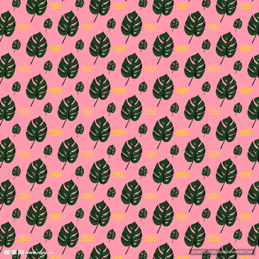 粉色背景龟背竹叶图案