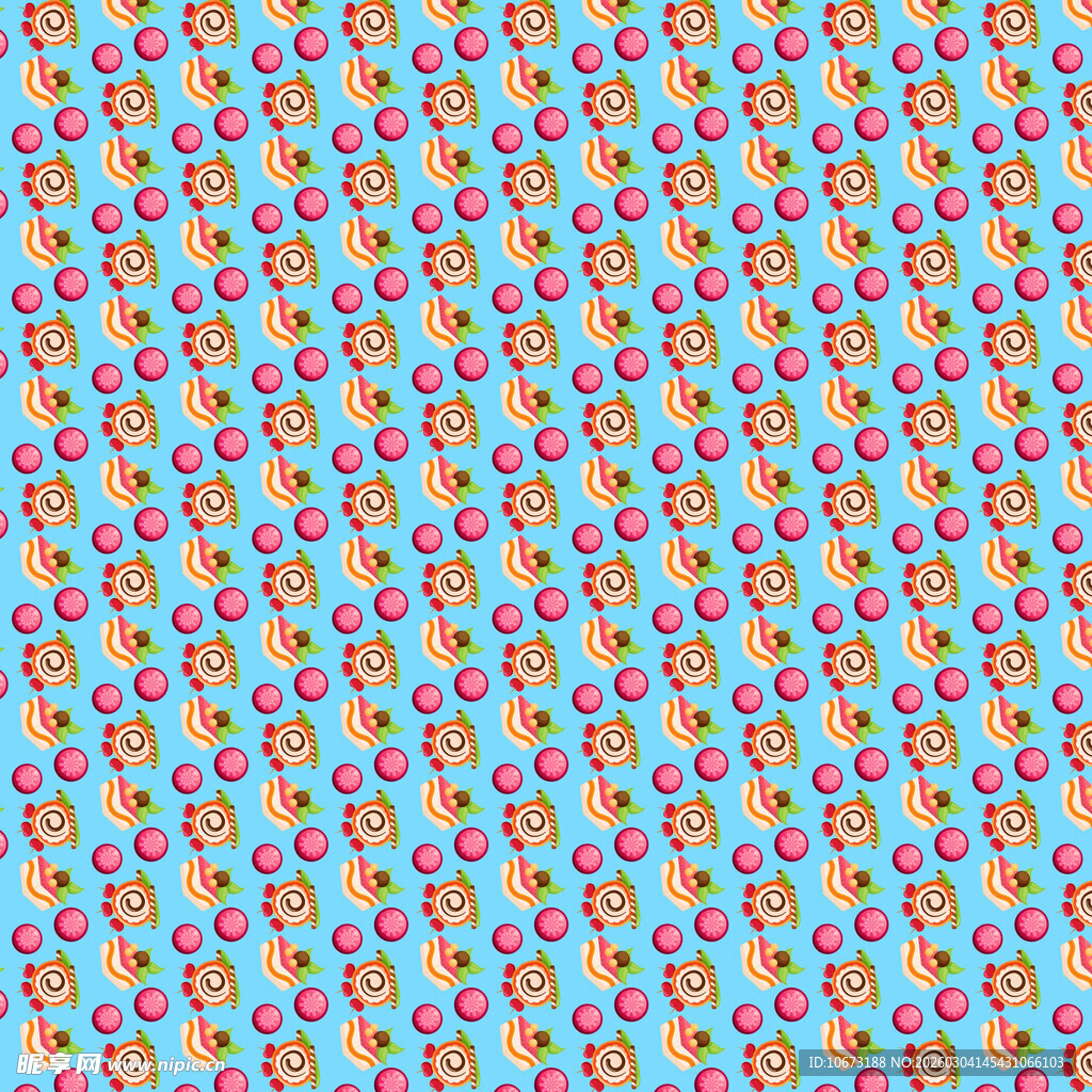 蓝色背景卡通图案无缝纹理