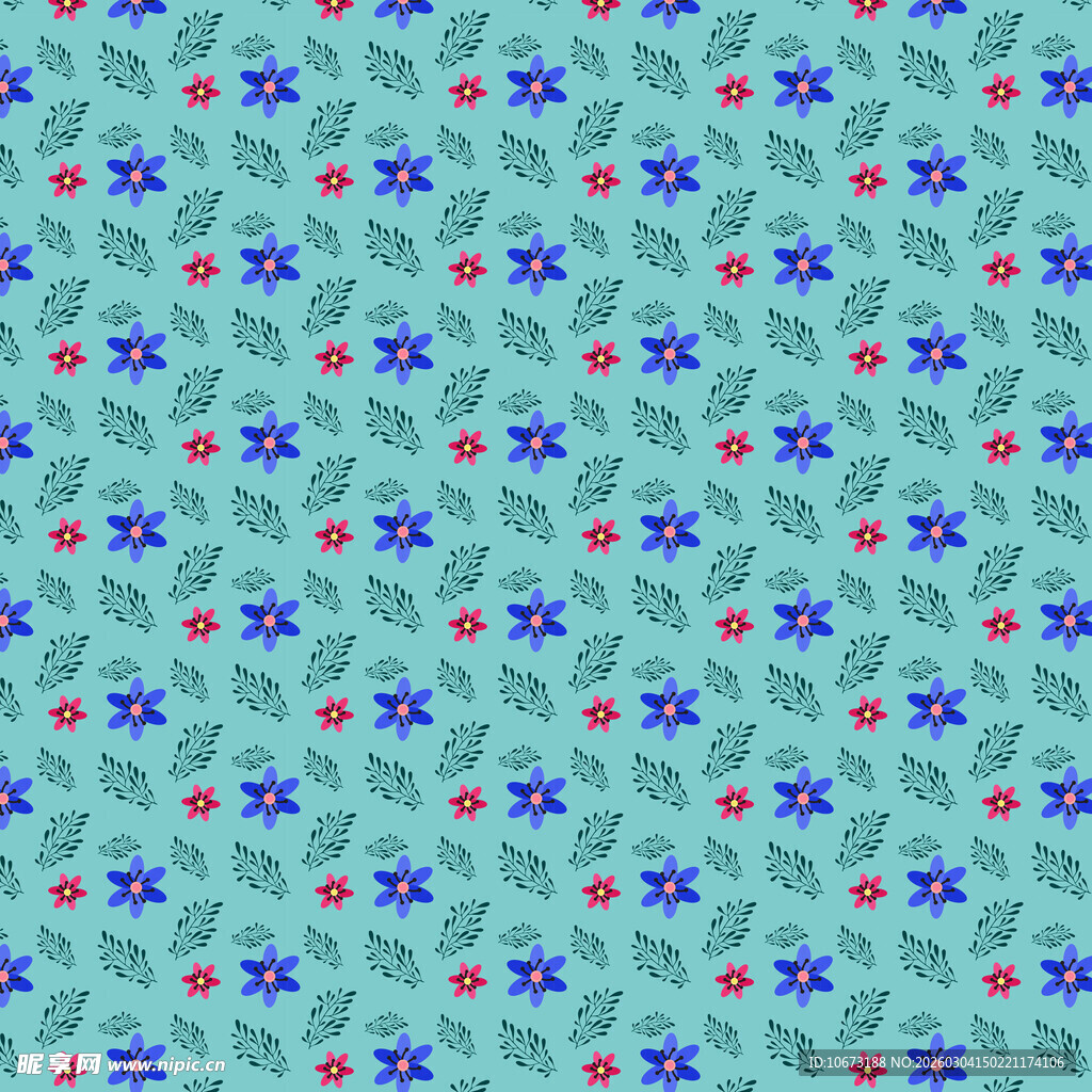 蓝底花卉图案无缝背景