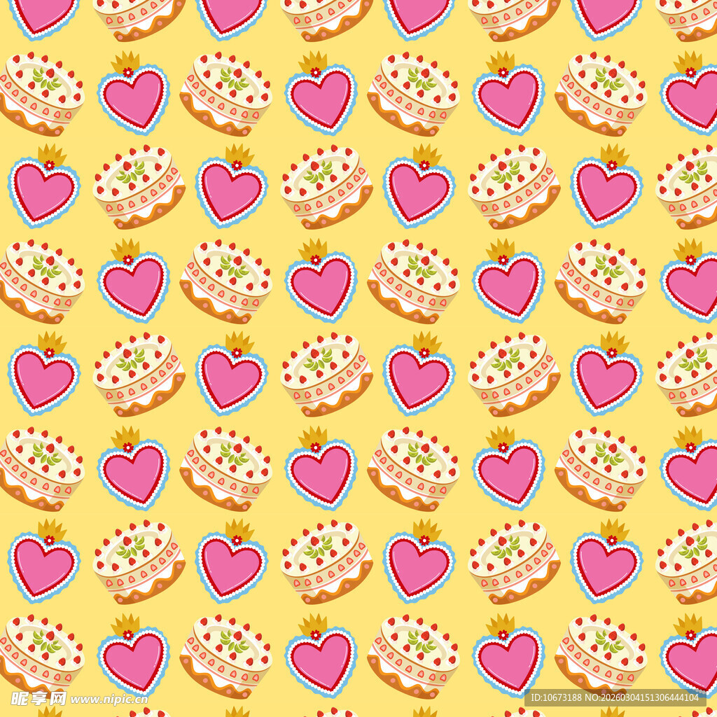 爱心装饰的多彩甜甜圈图案