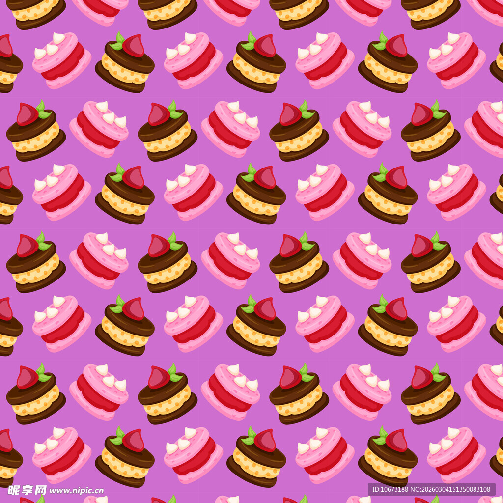 紫色背景的可爱蛋糕图案